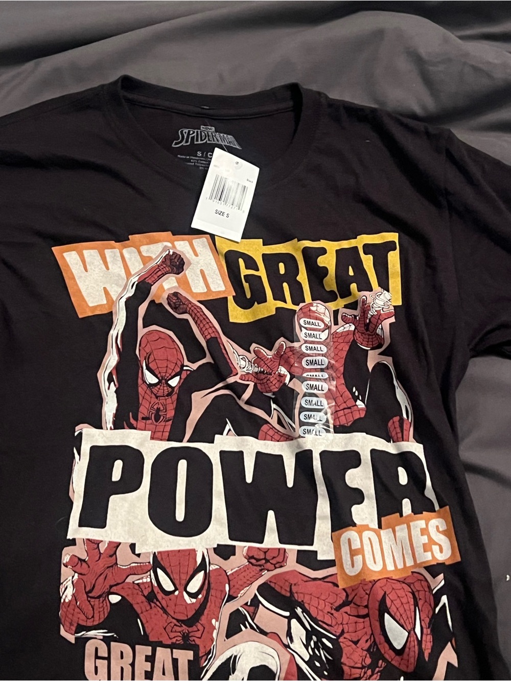 Spiderman Black Tee with Red and Yellow Graphic